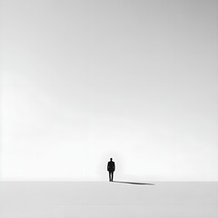 Minimalist Image of a Lone Figure in a Vast White Space