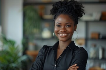 Young black businesswoman is smiling in office