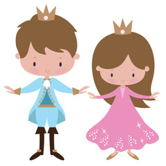 Cute   princess and prince  vector cartoon illustration