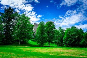 Obraz premium old medieval castle ruins and natural stone walls in the Bavarian Forest Germany