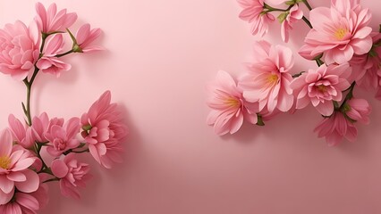 pink flowers surround a pink wallpaper 