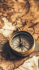 Antique Compass on an Aged Map, an exploration of nautical navigation history, evoking a sense of adventure and discovery through intricate cartography and timeless design.