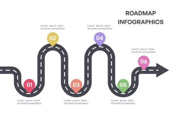 Colorful Milestone Roadmap Infographic with Arrow and Six Steps