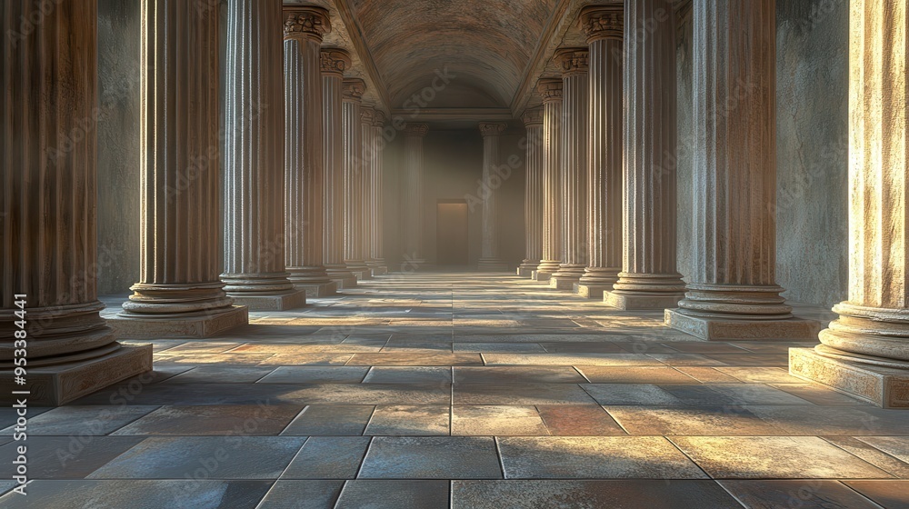 Poster mystical 16-bit ancient temple with columns and spacious stone floor for text overlay