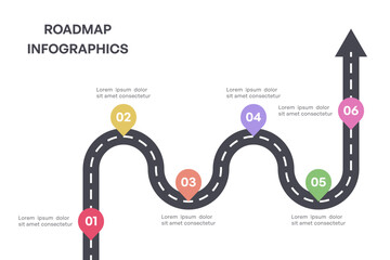 Colorful Milestone Roadmap Infographic with Arrow and Six Steps