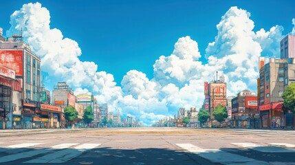 Retro Street Fighter Arcade Game Background with Empty Sky for Text Overlay