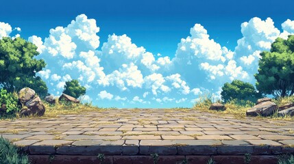 Vintage Street Fighter Arcade Game Background with Empty Sky for Text Space