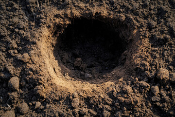 Deep hole in the ground, top view