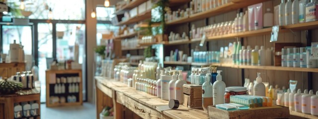 Natural beauty products on display in a well-lit modern store