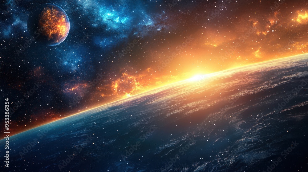 Poster futuristic pixelated outer space background with planets and copy space for text