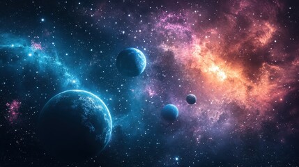 Obraz premium Futuristic Pixelated Outer Space Background with Planets and Copy Space for Text