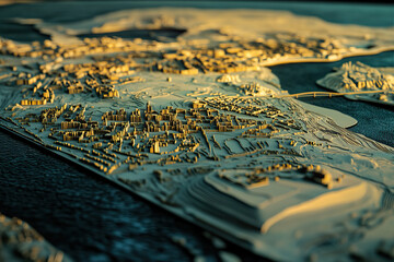 Naklejka premium Technical aerial visual, 3D LiDAR GIS aerial map satellite scan model isolated, showing Al Ain, UAE. Elevation, topography, render
