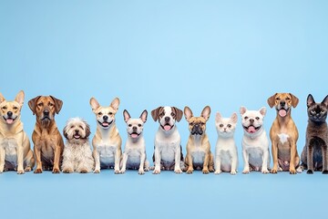 group of dogs on blue background