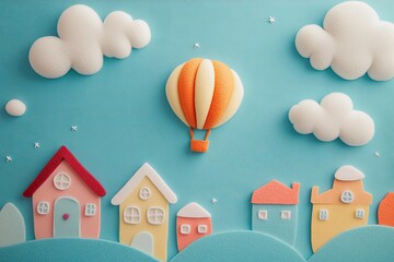 Fototapeta premium Hot air balloon seen in sky with clouds