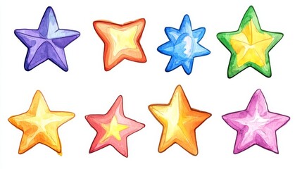 Obraz premium Whimsical Collection of Stars: Unique Sketch Cartoon Watercolor Artwork