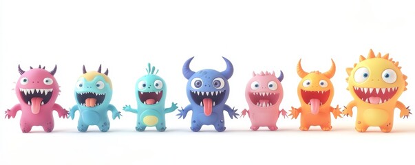 Obraz premium Spooky and Adorable Halloween Monster 3D Set with Kawaii Cartoon Characters