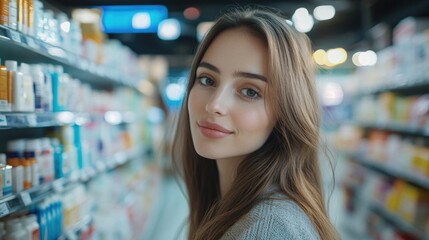A Woman in a Pharmacy, Posed for Stock