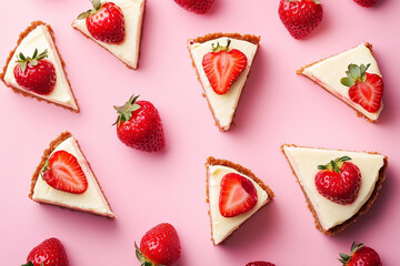 Fototapeta premium strawberry cheese cake slices background 