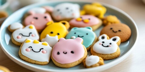 Cute animal-shaped cookies on a plate.