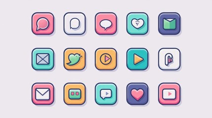 Vibrant Messaging App Icon Set with Group Chat, Video Call, and Voice Call Icons