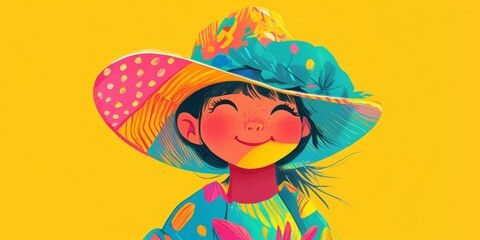 Fototapeta premium Smiling girl in a colorful hat.