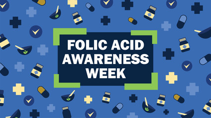 Folic Acid Awareness Week vector banner design with geometric shapes and vibrant colors on a horizontal background.
