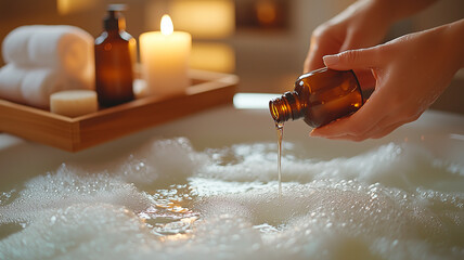 Pouring Essential Oils into Bath Scrub: A Sensory Spa Experience for Self-Care