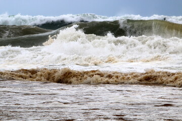 Winter storm on the Mediterranean Sea in northern Israel.