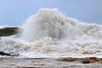 Winter storm on the Mediterranean Sea in northern Israel.