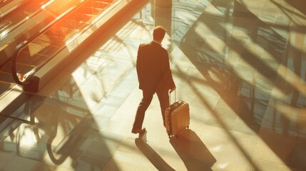 Obraz premium Businessman Walking Through Airport Terminal