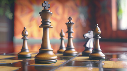 Chess game with vintage color background. 