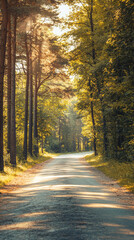 Obraz premium A Winding Path Through Sunlight Dappled Forest