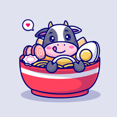 Cute Cow In Ramen Noodle Bowl Cartoon Vector Icon
Illustration. Animal Food Icon Concept Isolated Premium
Vector. Flat Cartoon Style
