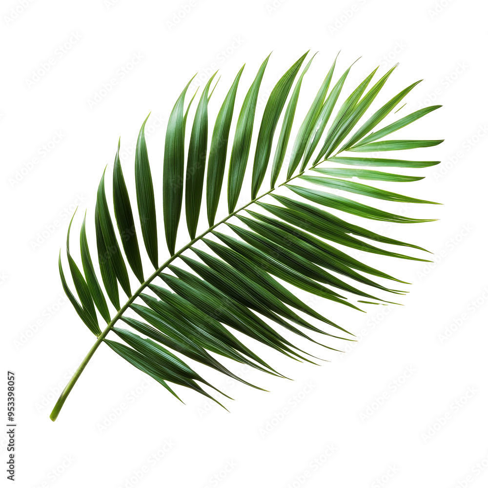 Poster a close-up of a green palm leaf on a transparent background shows its smooth texture and elegant str