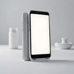 Smartphone with a white screen on a white background