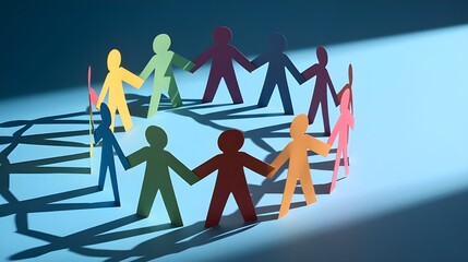 Unified Human Team in Business - Blue Themed Community Collaborating and Working Together as a Group