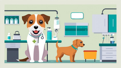 Cute cartoon dog flat design veterinary clinic advertisement banner