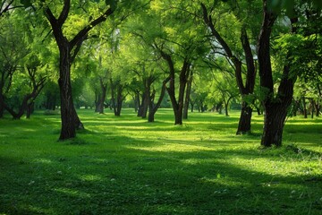 Obraz premium A picturesque scene with green grass and trees in the background