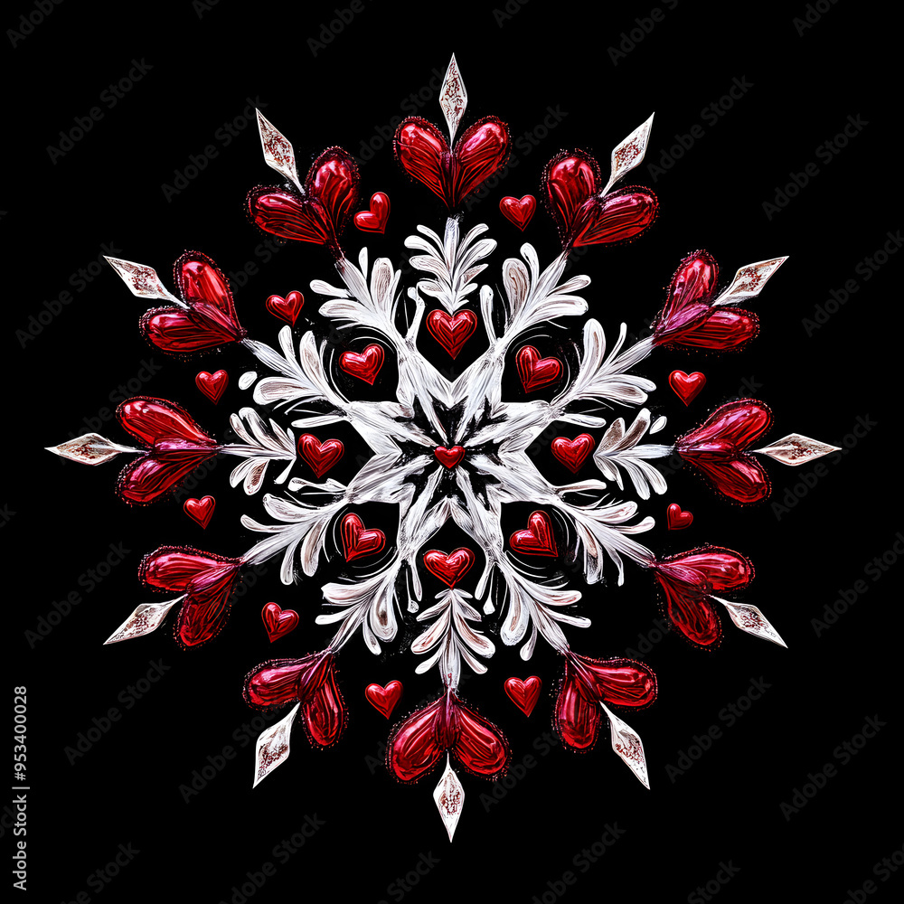 Poster snowflake adorned with numerous red hearts image