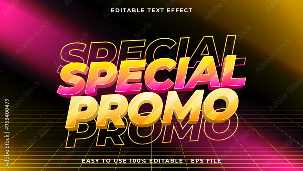 Poster 3d special promo gradient glitch text style effect template editable text effect