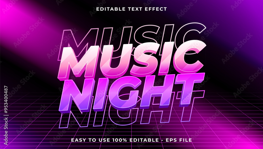 Aufkleber 3d music night gradient glitch text style effect template editable text effect
