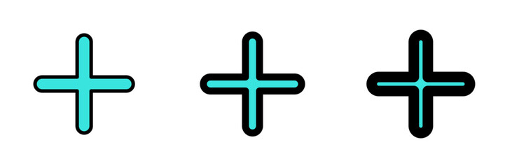 Vector plus positive add mark icon. Black, white background. Perfect for app and web interfaces, infographics, presentations, marketing, etc.