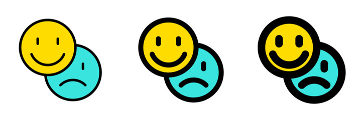 Vector emoticon reaction icon. Black, white background. Perfect for app and web interfaces, infographics, presentations, marketing, etc.