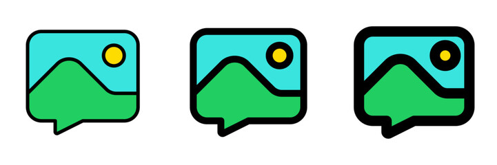 Vector picture message icon. Black, white background. Perfect for app and web interfaces, infographics, presentations, marketing, etc.