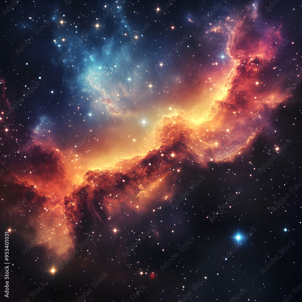 Poster shining stars dotting a vast space background, creating a celestial image