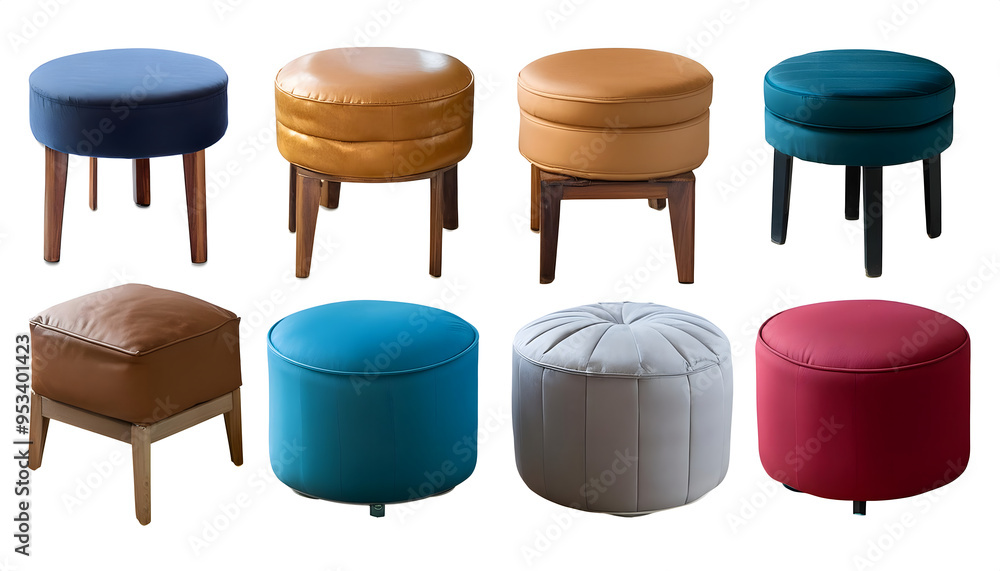 Poster set of collection of different pouf chairs isolated cut out the design element