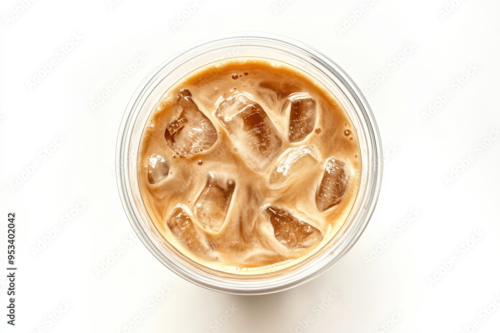 Sticker refreshing iced latte in clear glass