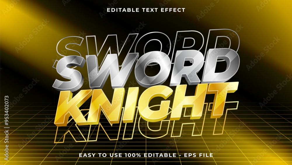 Poster 3d sword knight gradient glitch text style effect template editable text effect