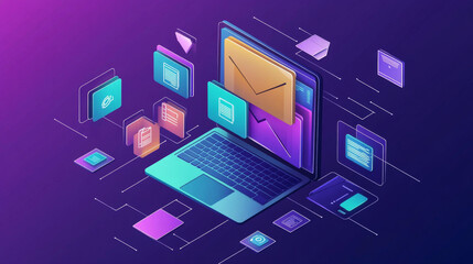 A modern, digital workspace illustrating the concept of document management through the visualization of electronic documents on a virtual screen. The emphasis is on a document management system (DMS)