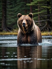 Fototapeta premium Angry bear with nature. Generative AI.